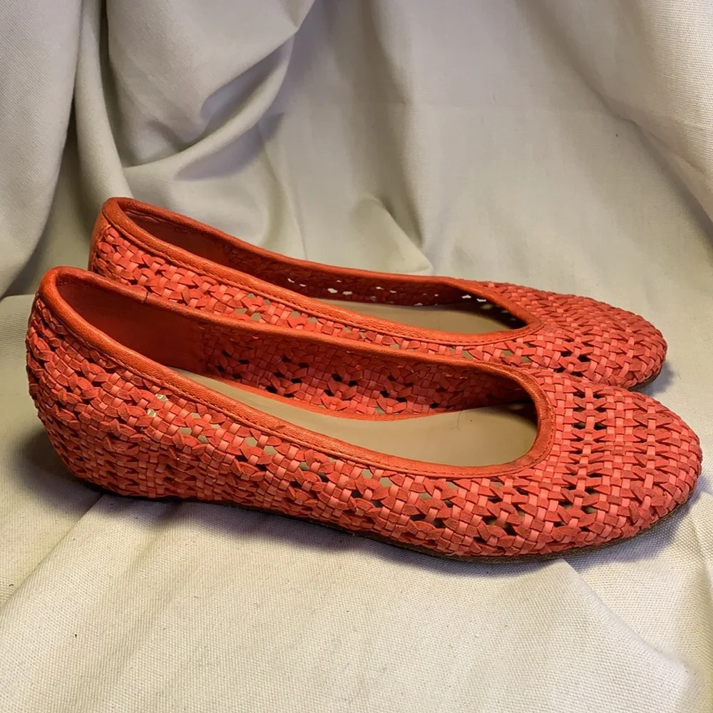 Eileen Fisher leather intarsio woven leather flats